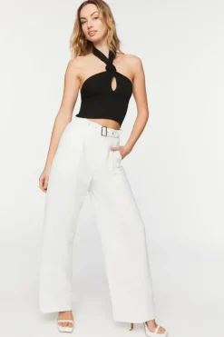 Belted High-Rise Wide-Leg Trousers