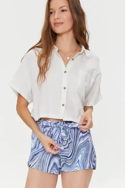 Belted Marble Print Paperbag Shorts