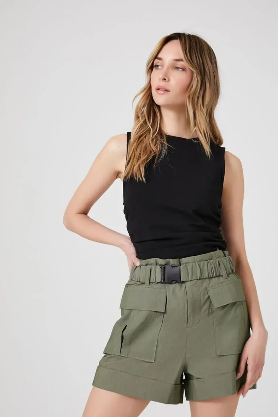 Belted Paperbag Cargo Shorts