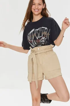 Belted Paperbag Twill Shorts