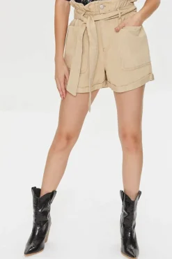 Belted Paperbag Twill Shorts