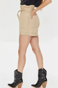 Belted Paperbag Twill Shorts