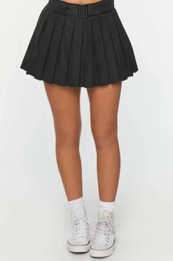 Belted Pleated Mini Skirt