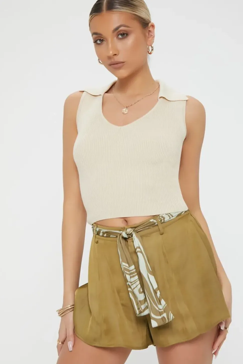 Belted Satin Mini Skirt