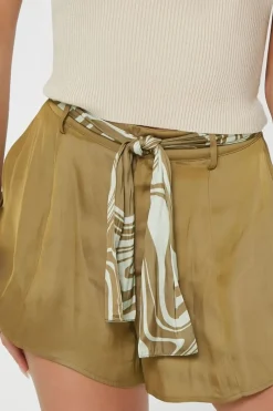 Belted Satin Mini Skirt