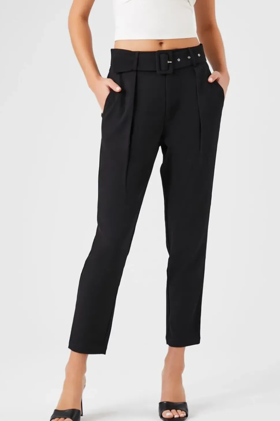 Belted Straight-Leg Cropped Pants
