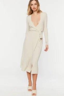 Belted Surplice Midi Dress