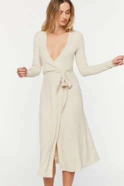 Belted Surplice Midi Dress