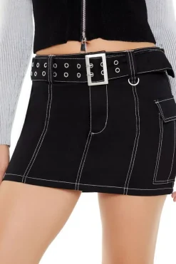 Belted Twill Cargo Mini Skirt