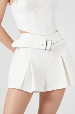 Belted Twill Mid-Rise Shorts