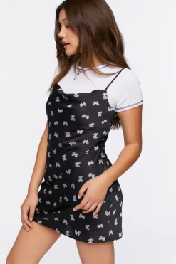 Bow Print Mini Slip Dress