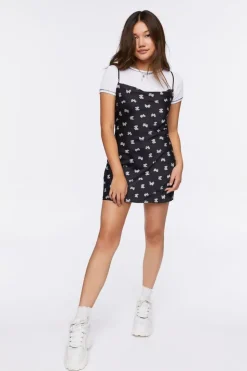 Bow Print Mini Slip Dress