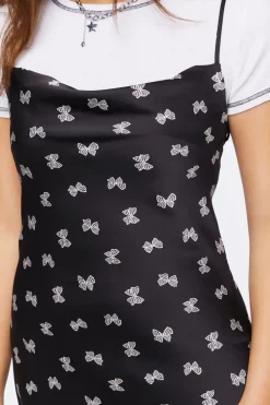 Bow Print Mini Slip Dress