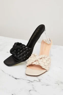 Braided Faux Leather Lucite Heels