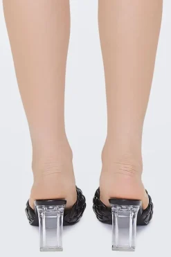 Braided Faux Leather Lucite Heels