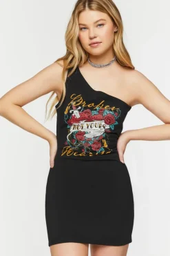 Broken Hearts Graphic One-Shoulder Dress