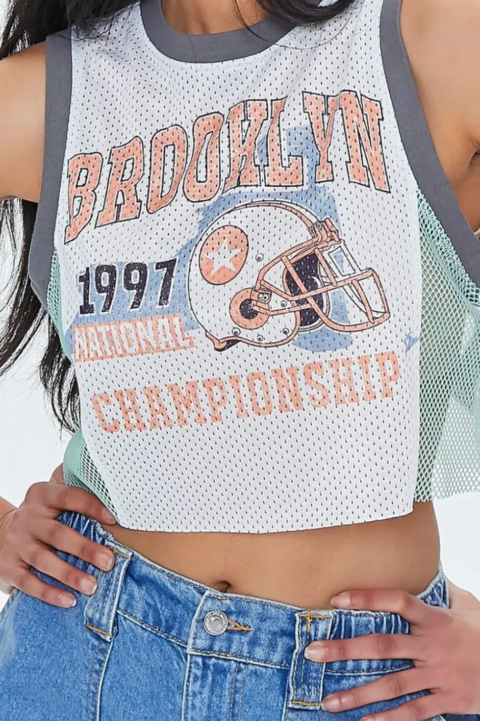 Brooklyn Graphic Mesh Jersey Crop Top