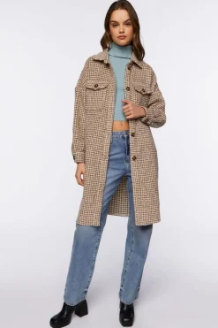 Brushed Houndstooth Longline Shacket