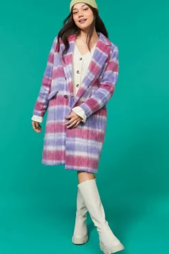 Brushed Plaid Duster Coat