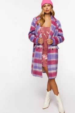Brushed Plaid Duster Coat