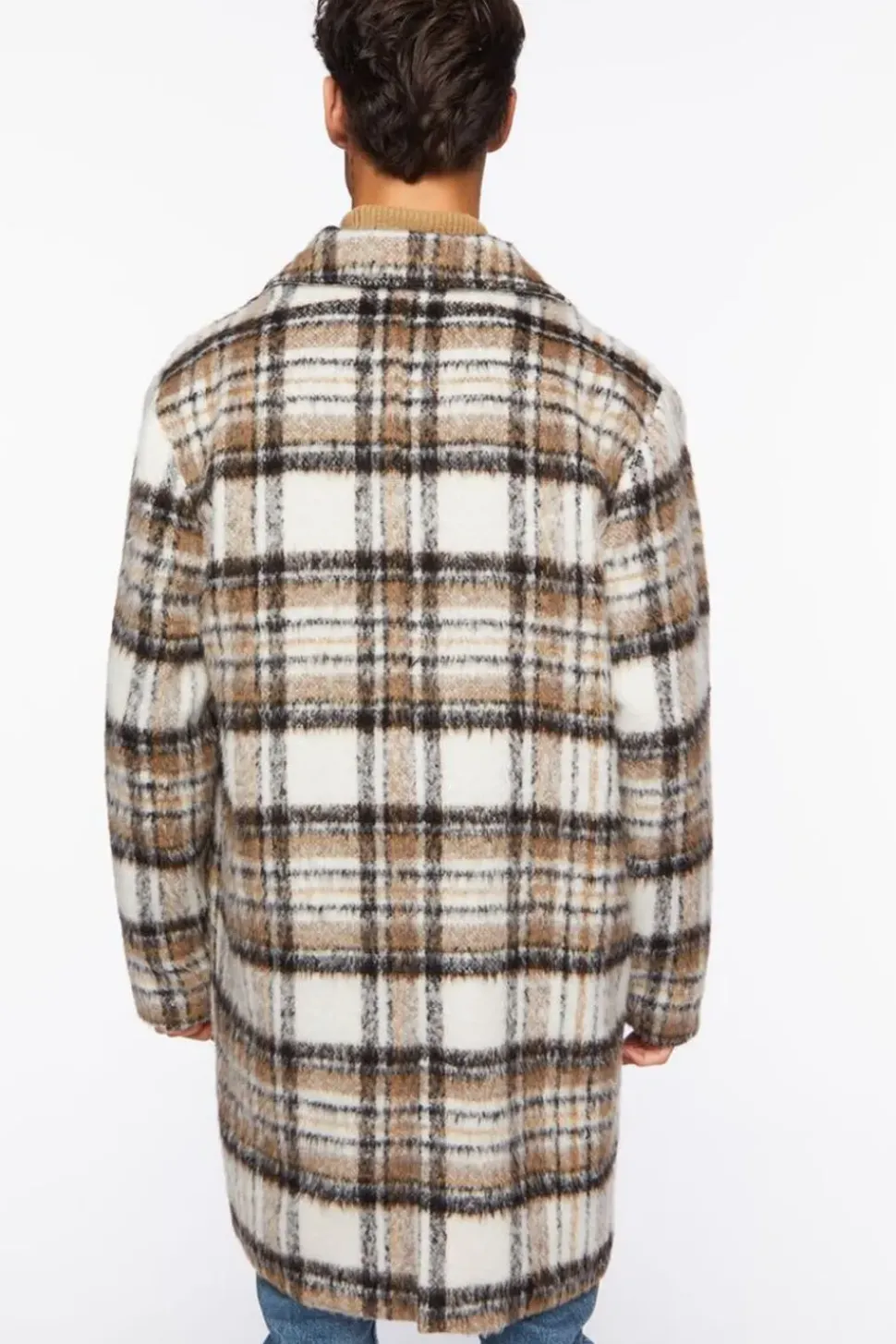 Brushed Plaid Longline Coat