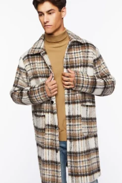 Brushed Plaid Longline Coat