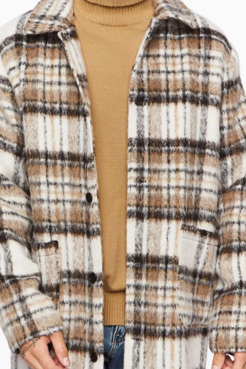 Brushed Plaid Longline Coat