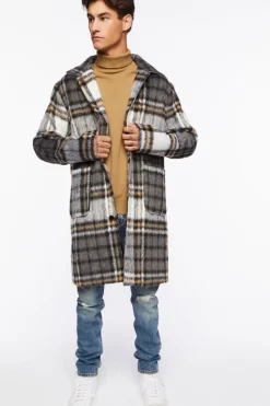Brushed Plaid Longline Coat