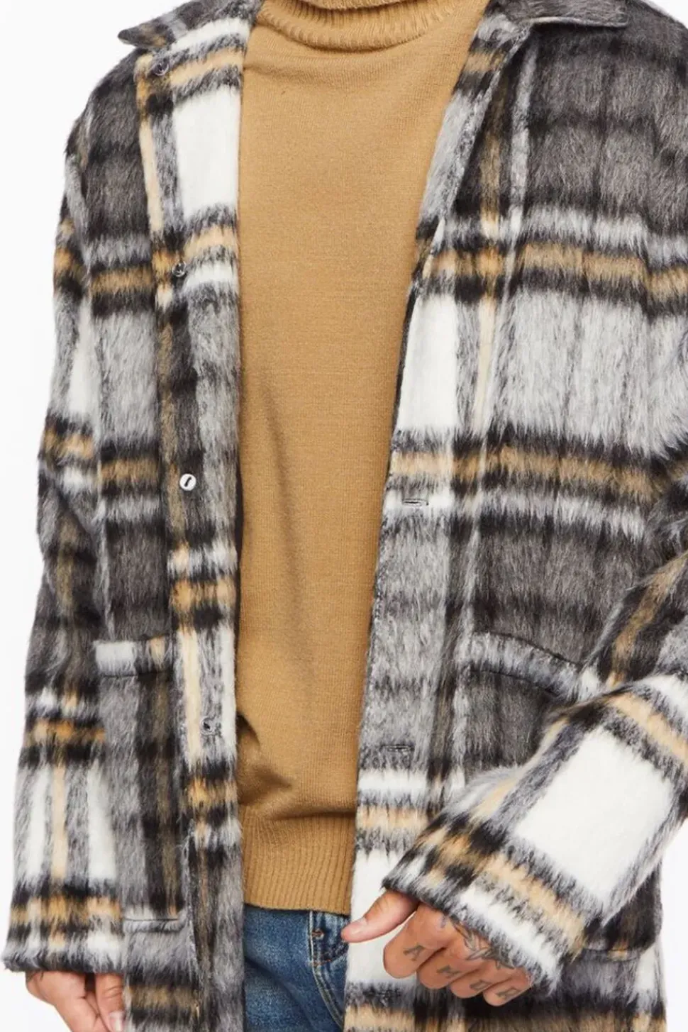 Brushed Plaid Longline Coat