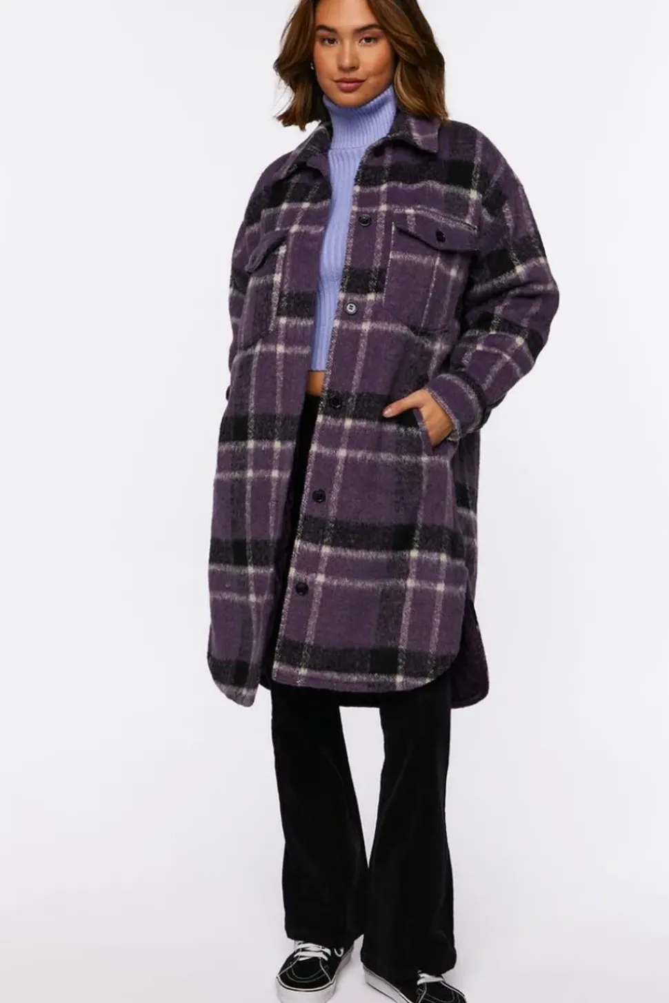 Brushed Plaid Longline Shacket