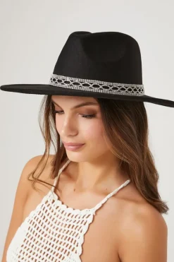 Brushed Rhinestone-Trim Fedora