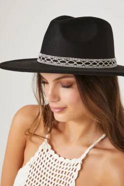 Brushed Rhinestone-Trim Fedora