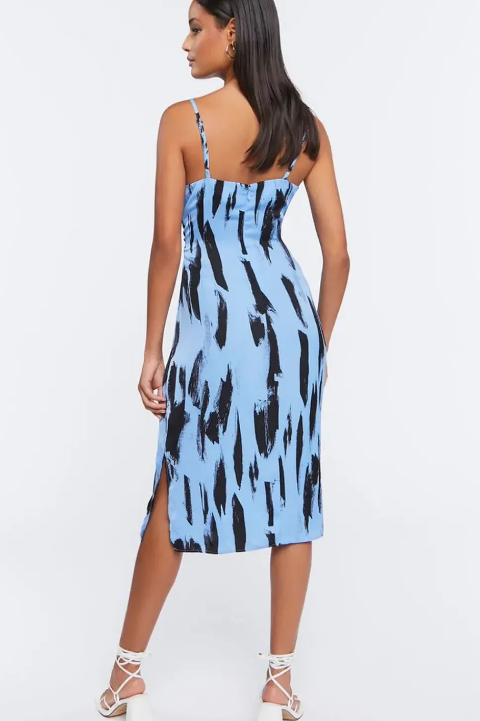 Brushstroke Print Satin Midi Dress