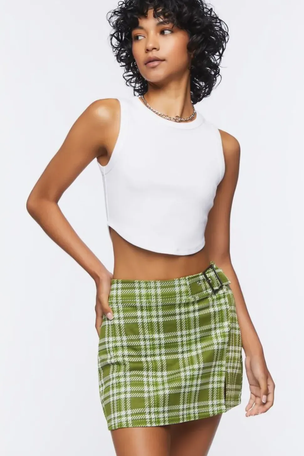 Buckled Plaid Mini Skirt