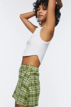 Buckled Plaid Mini Skirt