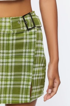 Buckled Plaid Mini Skirt