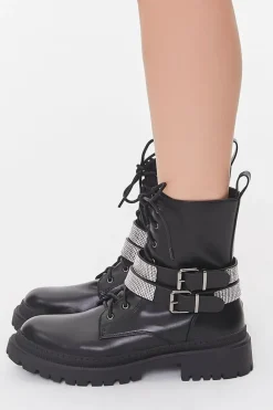 Buckled Rhinestone Combat Booties