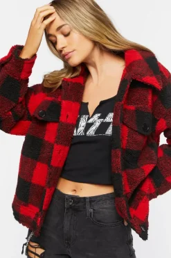 Buffalo Plaid Faux Shearling Coat
