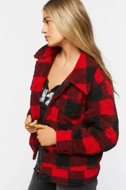 Buffalo Plaid Faux Shearling Coat