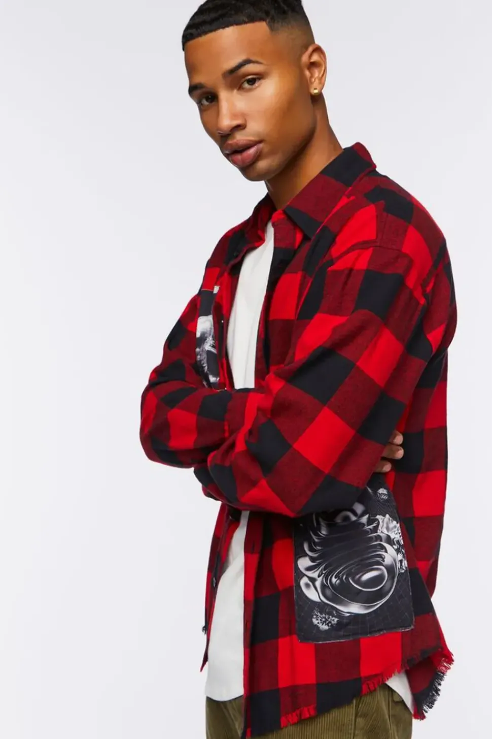 Buffalo Plaid Frayed Patch Shirt