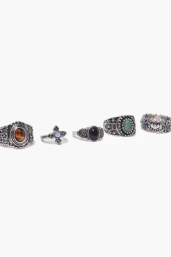 Burnished Faux Stone Ring Set