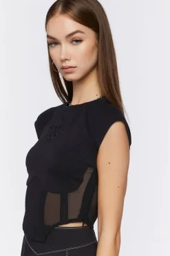 Bustier Embroidered Butterfly Crop Top