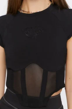 Bustier Embroidered Butterfly Crop Top