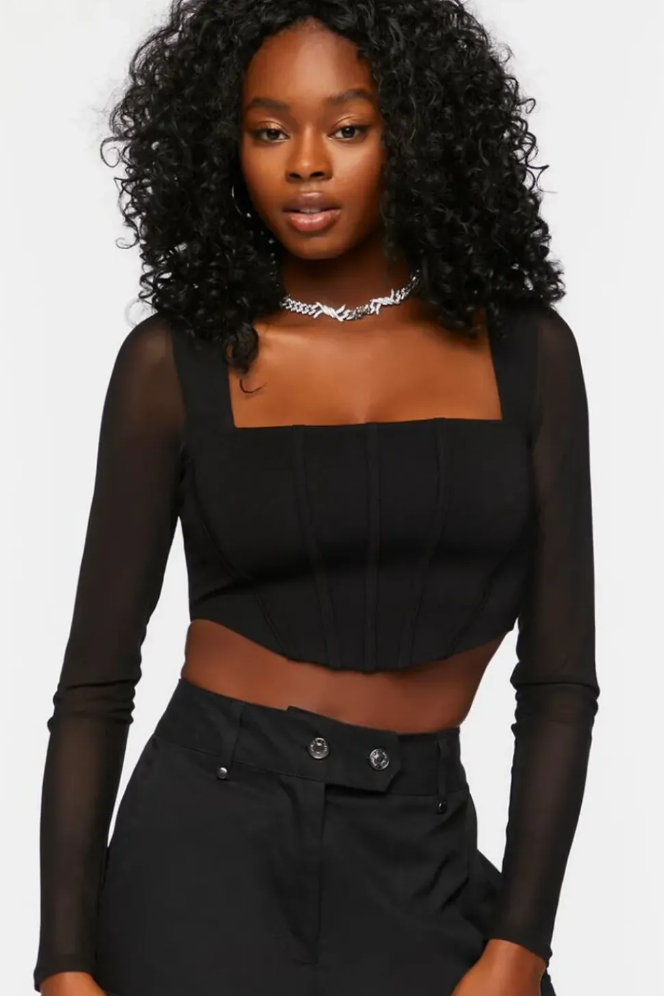 Bustier Long-Sleeve Crop Top