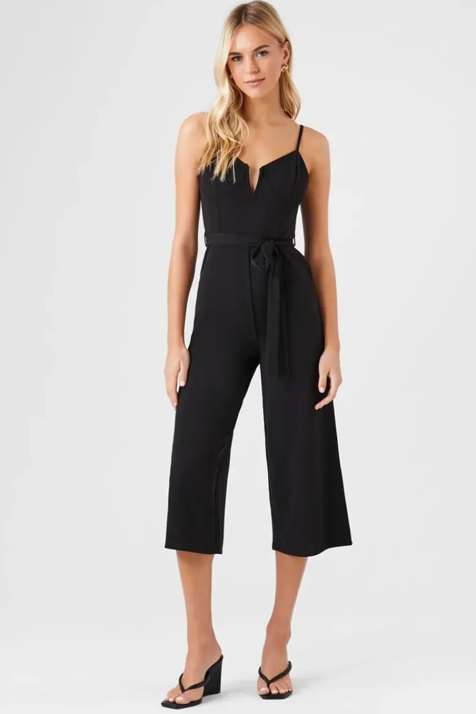Bustier Split-Neck Tie Jumpsuit