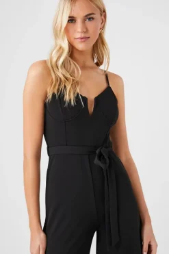 Bustier Split-Neck Tie Jumpsuit