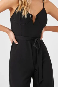 Bustier Split-Neck Tie Jumpsuit