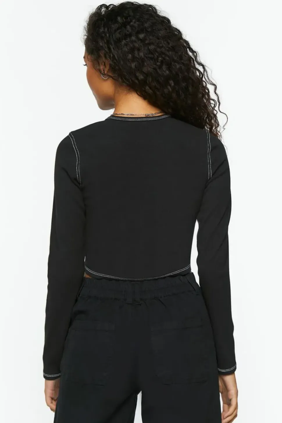 Bustier-Stitched Long-Sleeve Top