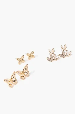 Butterfly Charm Stud Earring Set