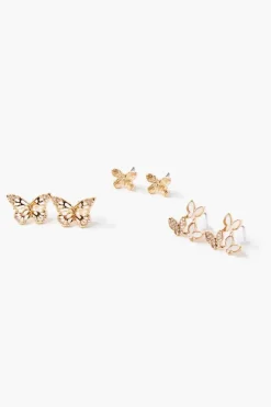 Butterfly Charm Stud Earring Set